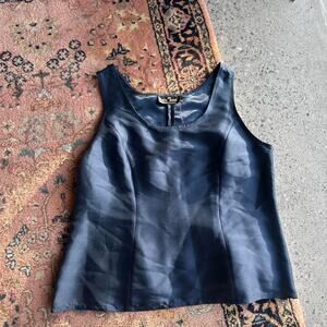 Max Nugus Haute Couture Women's Medium Blouse Navy Blue Silk Sleeveless Vintage